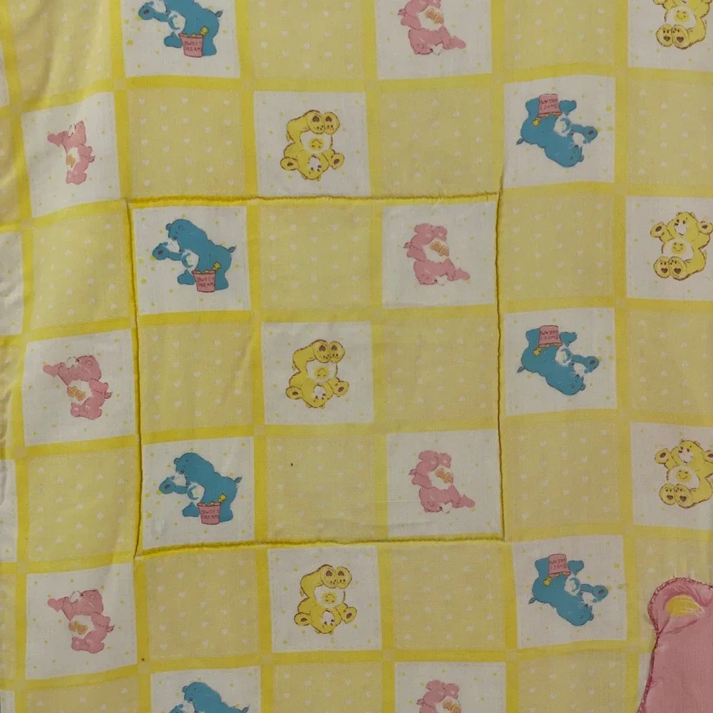 Vintage 1980s Care Bears Handmade Baby Quilt Blanket Love a Lot 50x39